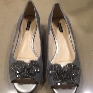 Grey peep toe flats with sparkle detailing